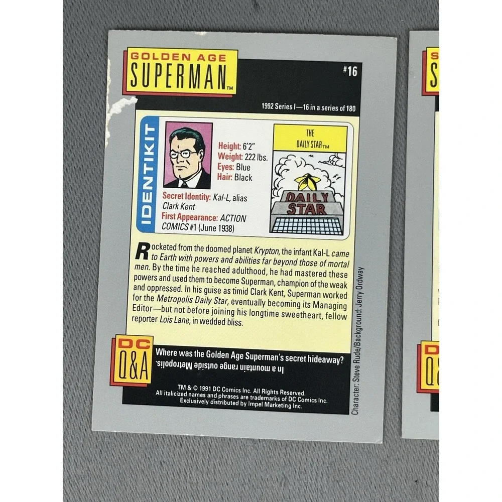 1991 DC Comic Cards SUPERMAN Hero Heritage Set‎ Of 3